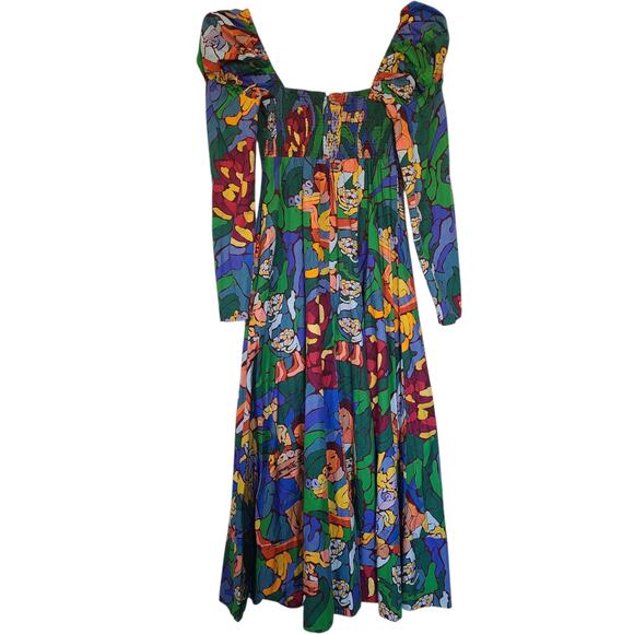De Loreta Frida Printed Puff Shoulder Midi Dress Size XS - Picture 8 of 9